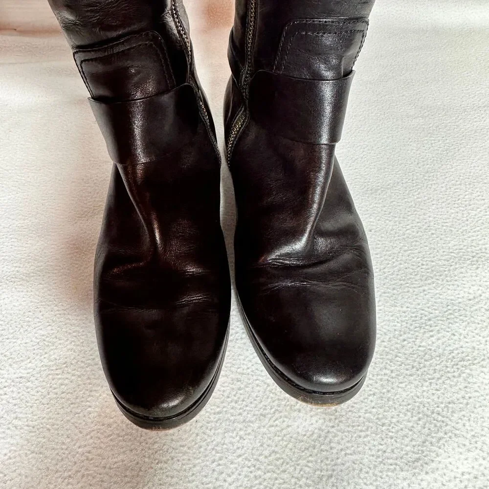 Michael Kors Fulton Harness Boot Black/Mocha Brown Leather Boot sz 7.5